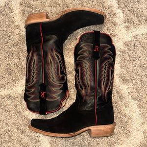 R. Watson Cow Leather Black Boots with Red Accents size 10D/gently worn indoors